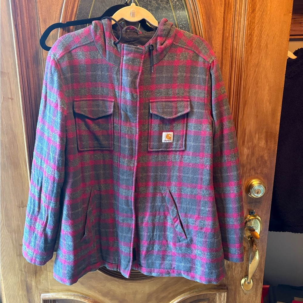 Carhartt pink and Gray Plaid Hooded Jacket